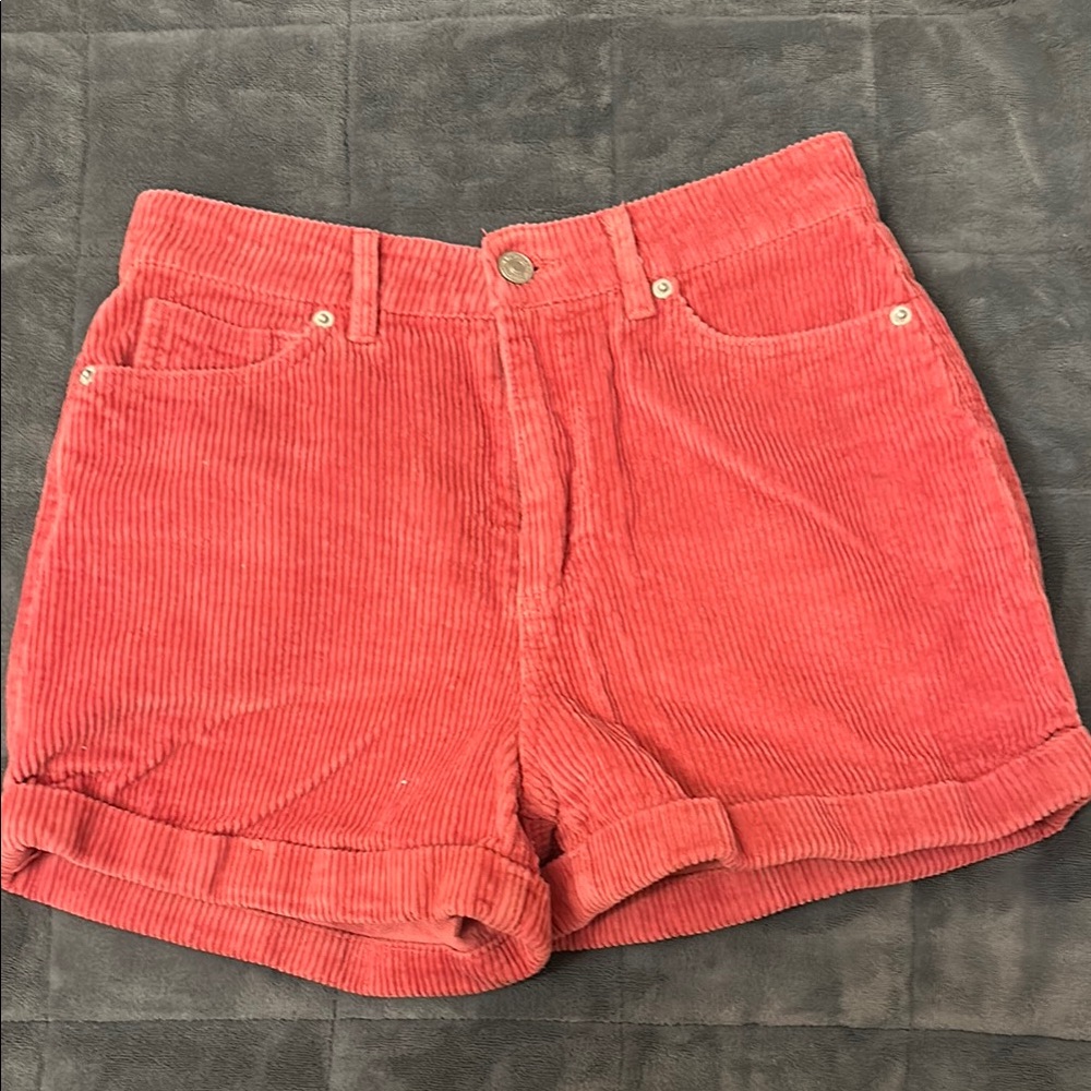 pink/red corduroy high waisted mom shorts adorable, cottage core vintage 80s 70s